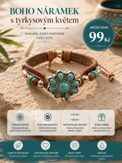 Boho náramek s tyrkysovým květem