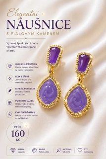 Elegantní fialové náušnice – bižuterie