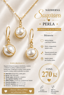 Elegantní bižuterní souprava s perlou – zlaté provedení