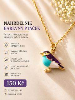 Náhrdelník s barevným ptáčkem