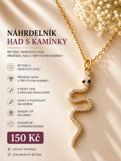 Náhrdelník Had s kamínky – nerezová ocel